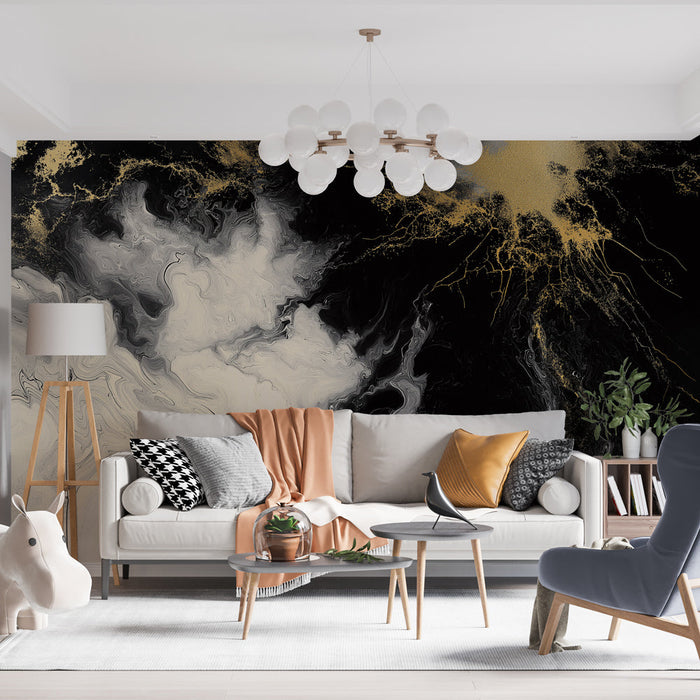 Fototapet marmorerad | Abstrakt design i svart, vitt och guld