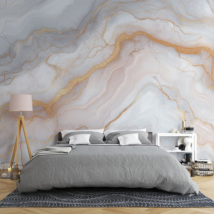 Carta da parati marmo | Design elegante con venature dorate e tonalità pastello