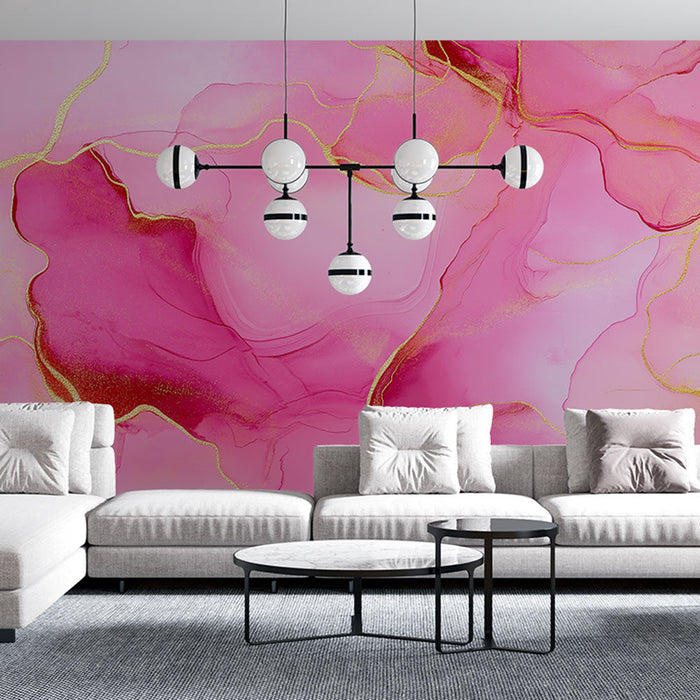 Tapeta marmurkowa | Płynność róż i złote akcenty