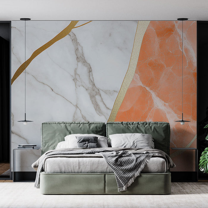 Mural Wallpaper modern marble | Elegant design of pink and white marble with golden accents