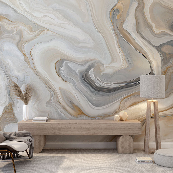 Papel pintado marmolado | Patrón abstracto en beige y gris