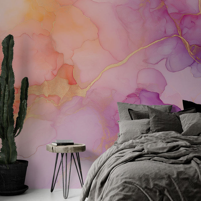 Tapeta marmornata | Vzorec pastelnih odtenkov z zlatimi žilami