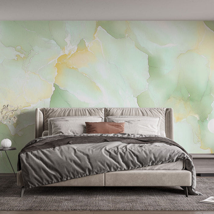 Ταπετσαρία τοίχου μαρμάρινη | Απαλό μοτίβο με πράσινες και χρυσές αποχρώσεις