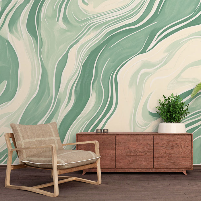 Tapeta marbled | Tekstura v zeleni in smetani