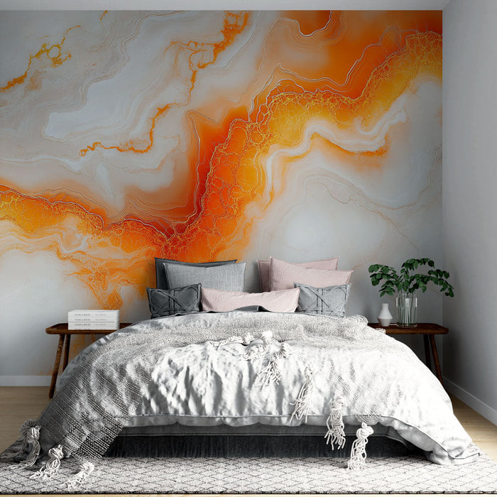 Фототапет мрамор | Мраморен модел с оранжеви и бели нюанси