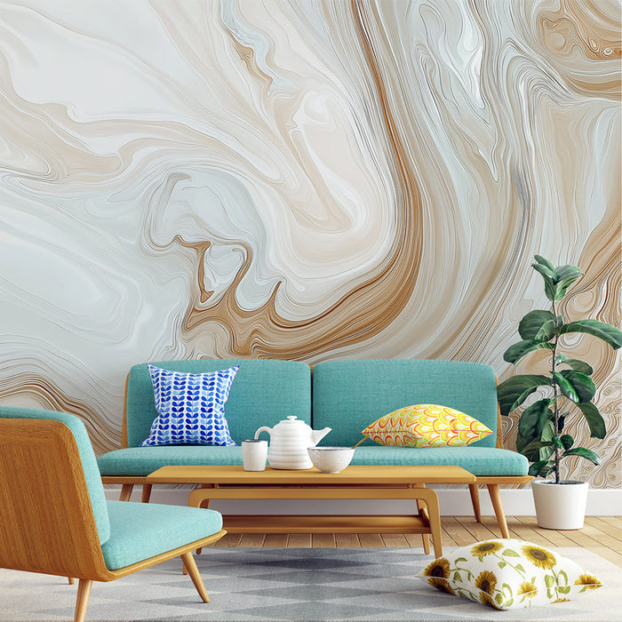 Carta da parati marmorizzata | Motivo marmorizzato in tonalità sfumate di beige e bianco