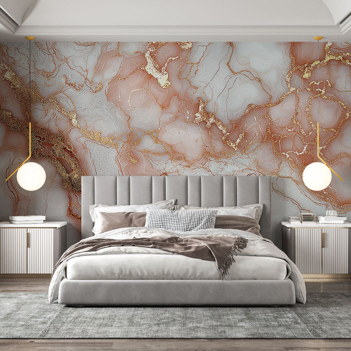 Mural Wallpaper marbled | Elegant pink and gold marble pattern