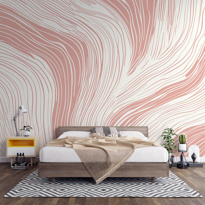 Mural Wallpaper marbled | Wavy pattern in pink and white