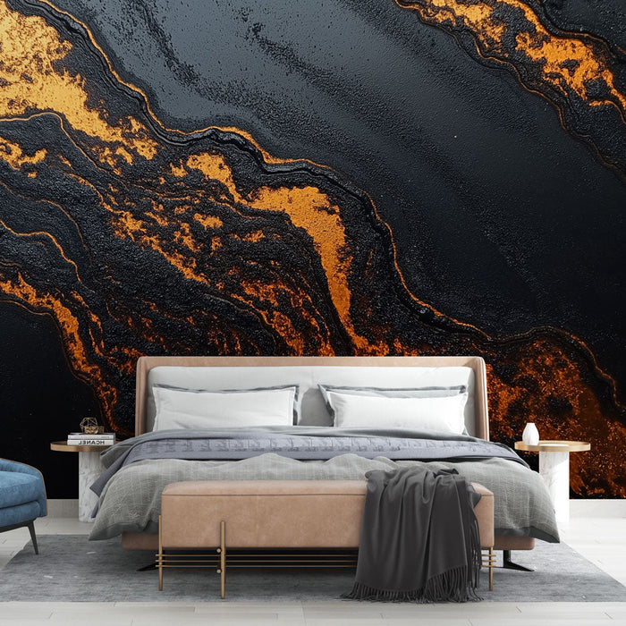 Mural Wallpaper black and gold marble | Abstract pattern with rich shades of black and gold