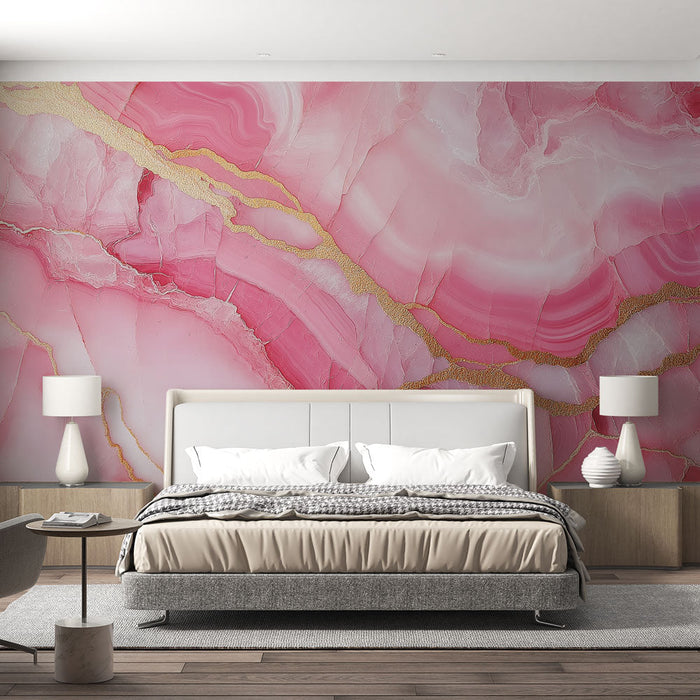 Papel de parede mármore rosa | Textura de mármore rosa com veias douradas