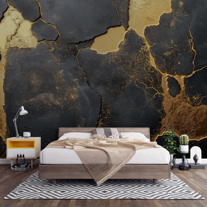 Seinapilt tapeet marmorjas | Elav must ja kuldne tekstuur