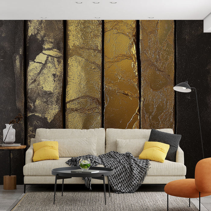Falfestmény tapéta márványos | Egy elegáns keverék aranyból és feketéből