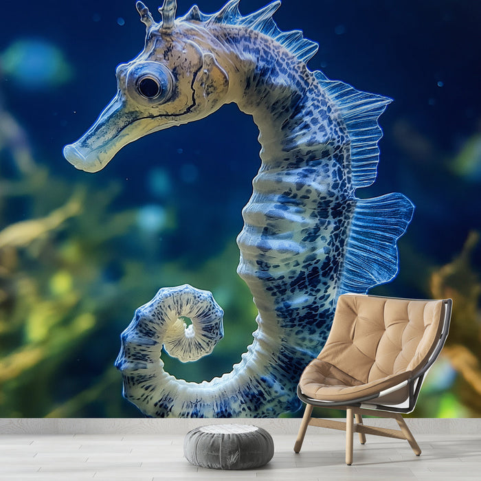 Papel de parede marinho | Cavalo-marinho elegante em ambiente aquático
