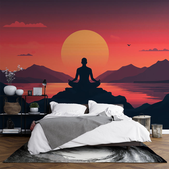 Mural Wallpaper Meditation | Meditation in Drawing at Sunset