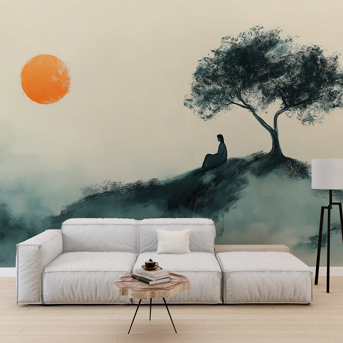 Fototapet Meditasyon | Yeşil ve turuncu renklerde huzur veren resim