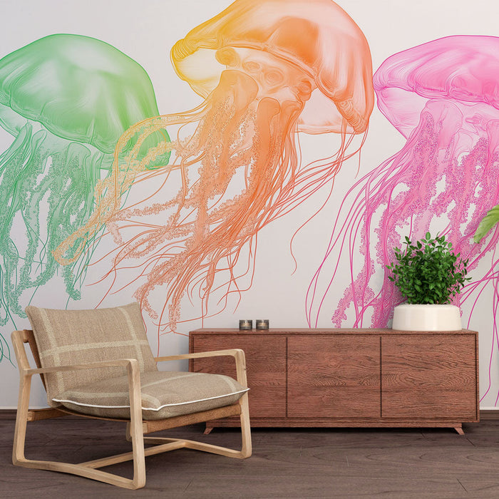 Mural Wallpaper colorful jellyfish | Delicate jellyfish with bright and translucent shades