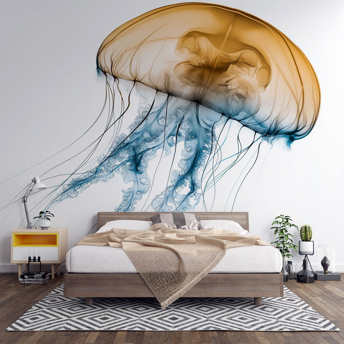 Tapeta meduza | Elegantan dizajn s narančastim i plavim nijansama