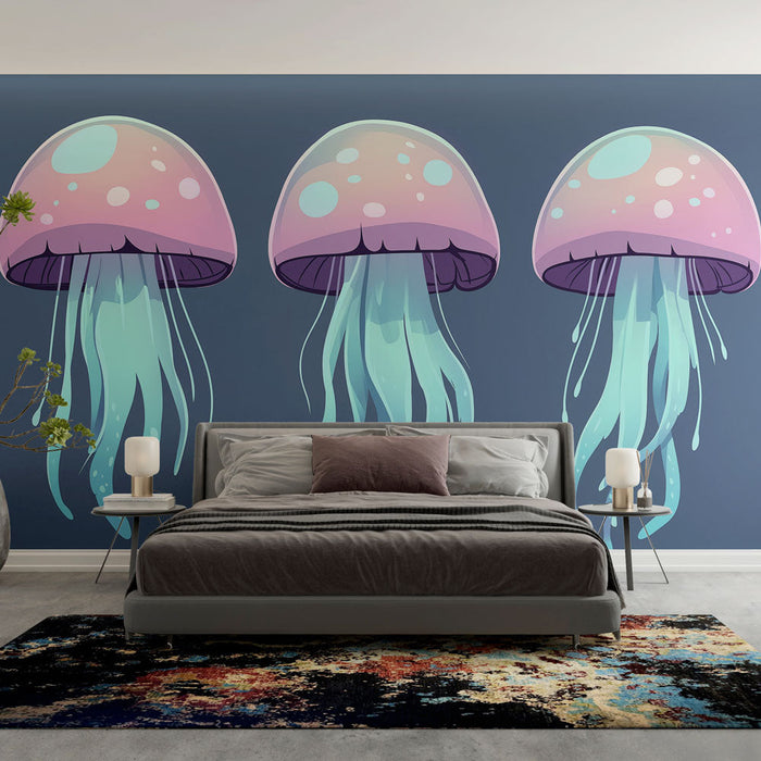 Foto Behang kwallen | Speelse aquareltekeningen van kleurrijke kwallen