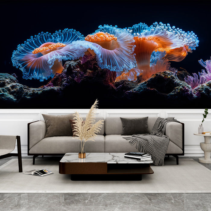Tapete Qualle | Lebendige Illustration von bunten Unterwasserquallen