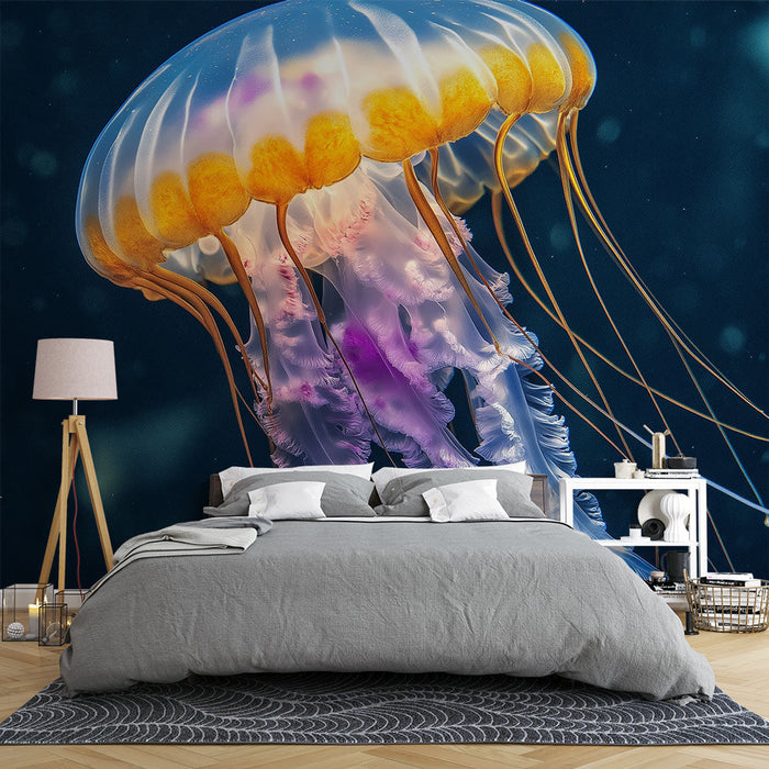 Tapet meduze | Meduze elegante și luminoase pe fundal oceanic