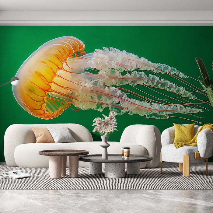 Tapeta meduza | Zapanjujući uzorak meduza na zelenoj pozadini