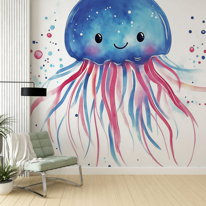 Tapetmaneter | Akvarellillustration av en leende manet med levande färger