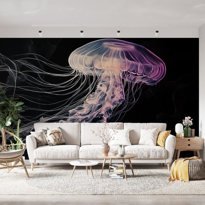 Tapeta jellyfish | Živá ilustrace plovoucích medúz na černém pozadí