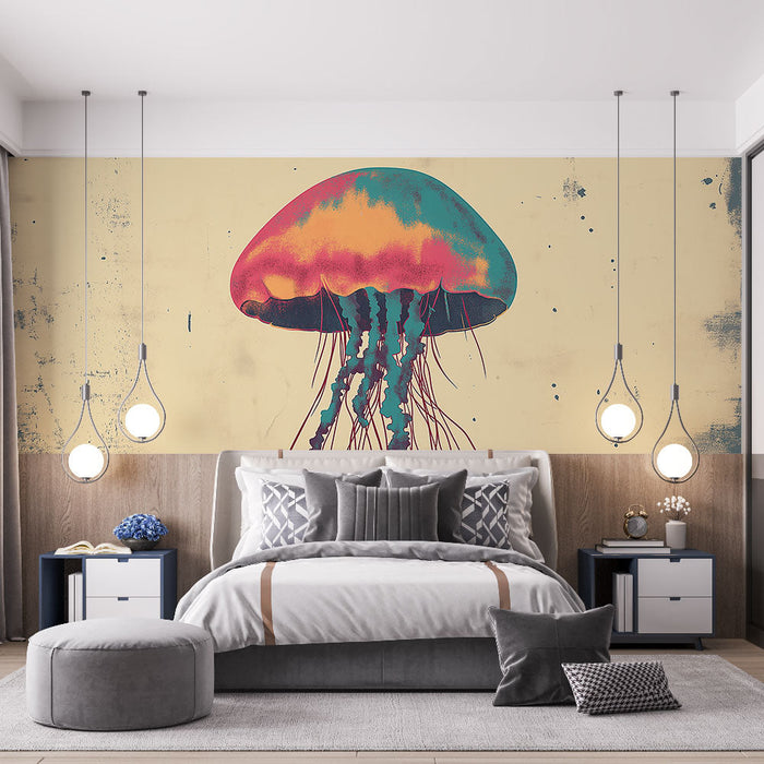 Carta da parati meduse | Illustrazioni colorate di meduse su uno sfondo testurizzato