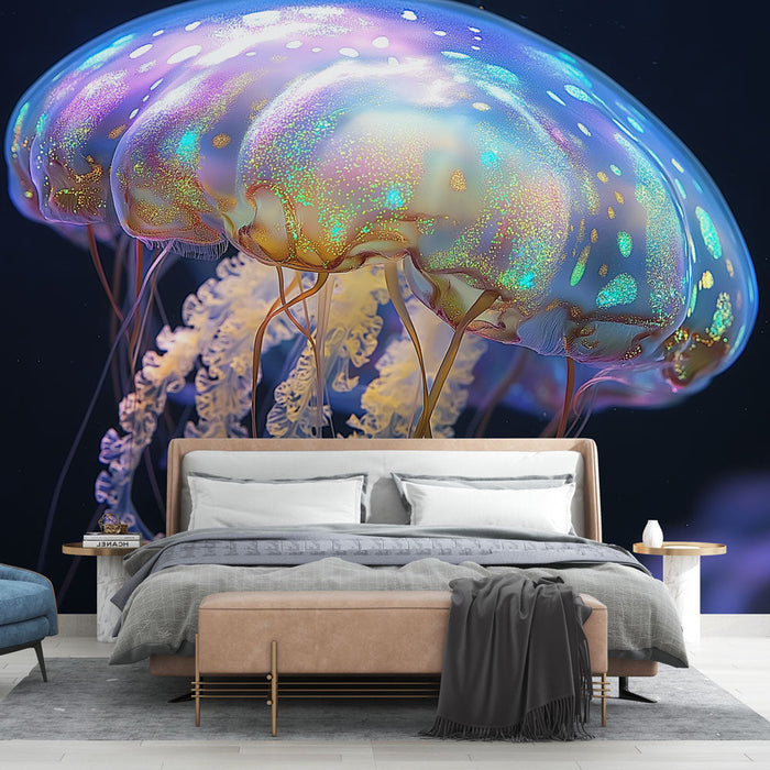 Tapeta meduza | Šarene meduze s iridescentnim odrazima