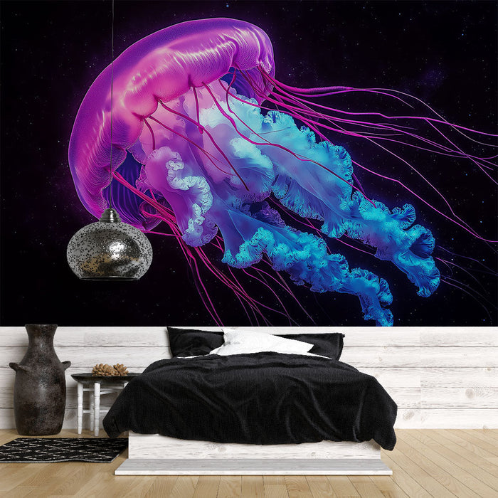 Ταπετσαρία μεδουσών | Πολύχρωμες μέδουσες σε σκοτεινό φόντο