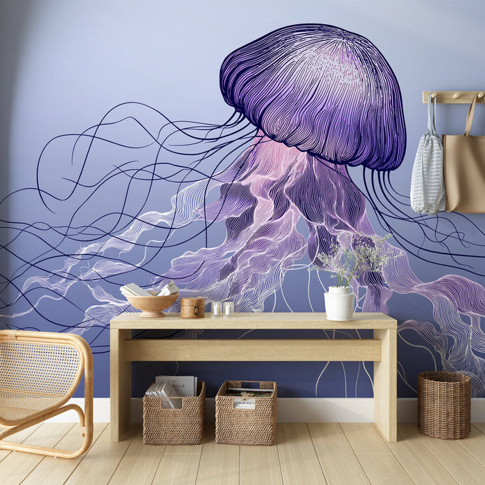 Papel pintado méduse | Méduse elegante en degradado de colores violetas