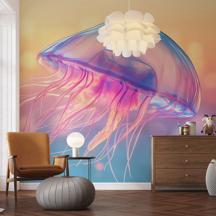 Tapetti meduusa | Hohtavat meduusat pastellitaustalla