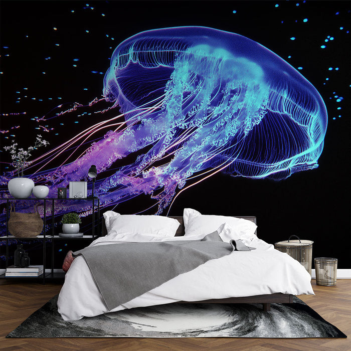 Ταπετσαρία τοιχογραφίας μέδουσες | Φωτεινές μέδουσες σε αποχρώσεις του μπλε και μωβ