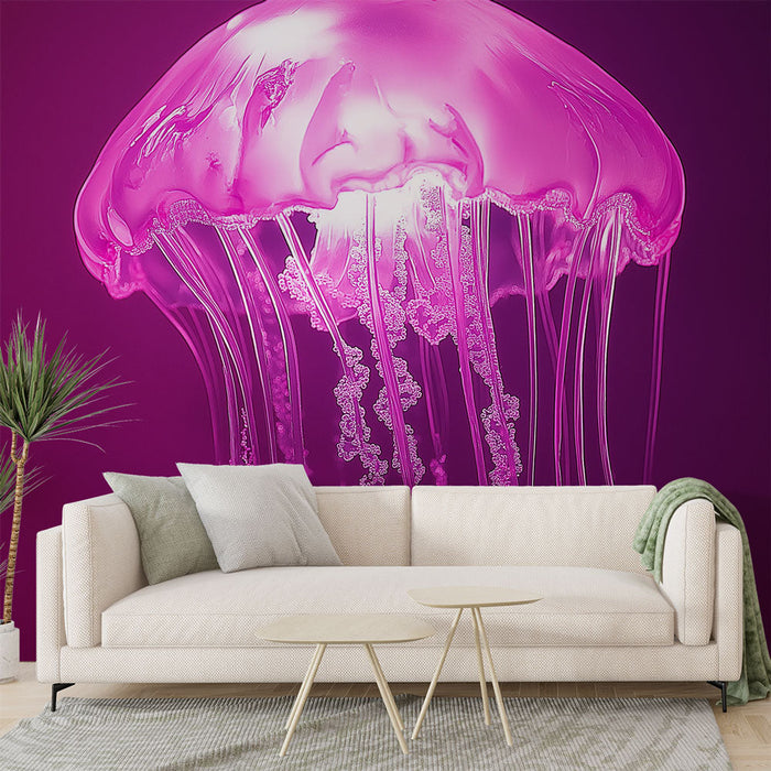 Tapete meduza | Svetlo roza meduze na vijoličnem ozadju