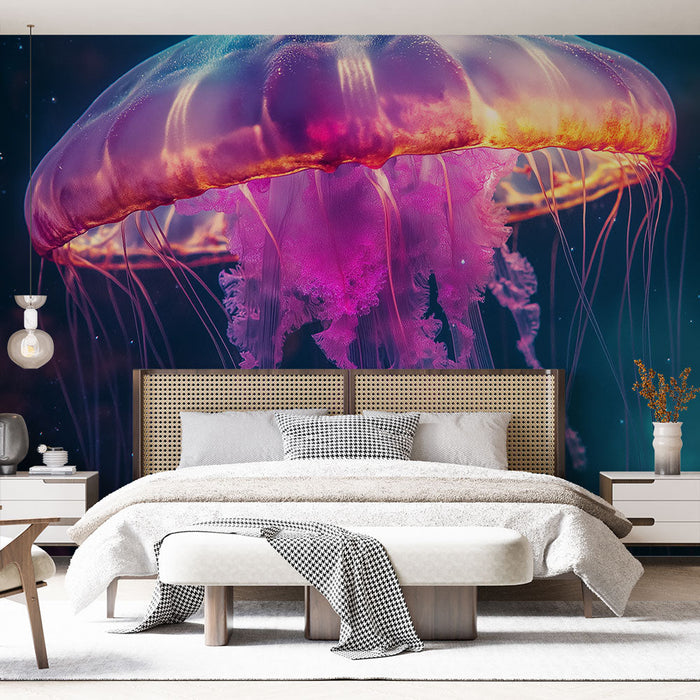 Tapetmanet | Färgglada maneter som flyter i en mystisk vattenmiljö