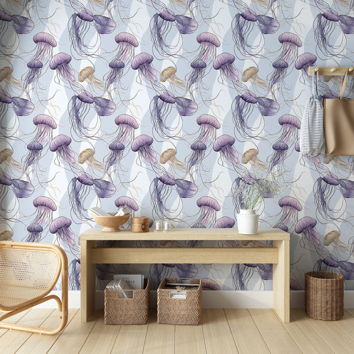 Fototapeet jellyfish | Meduusimuster lillas ja kuldsetes toonides