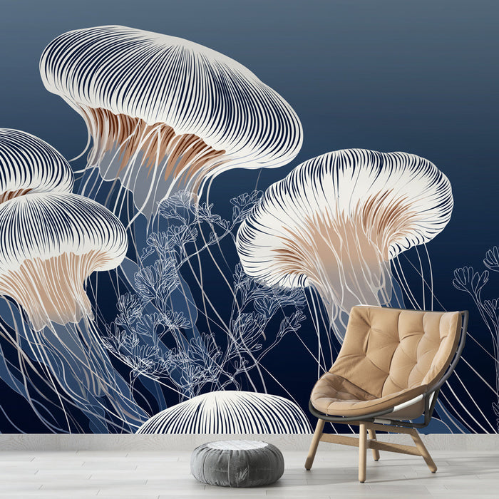 Fototapeet meduus | Elegantne valge meduus sinisel üleminekulisel taustal