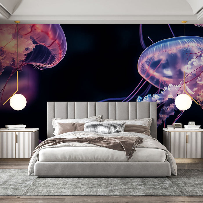 Ταπετσαρία μεδουσών | Κομψές μεδουσές που επιπλέουν σε αποχρώσεις του μωβ και ροζ