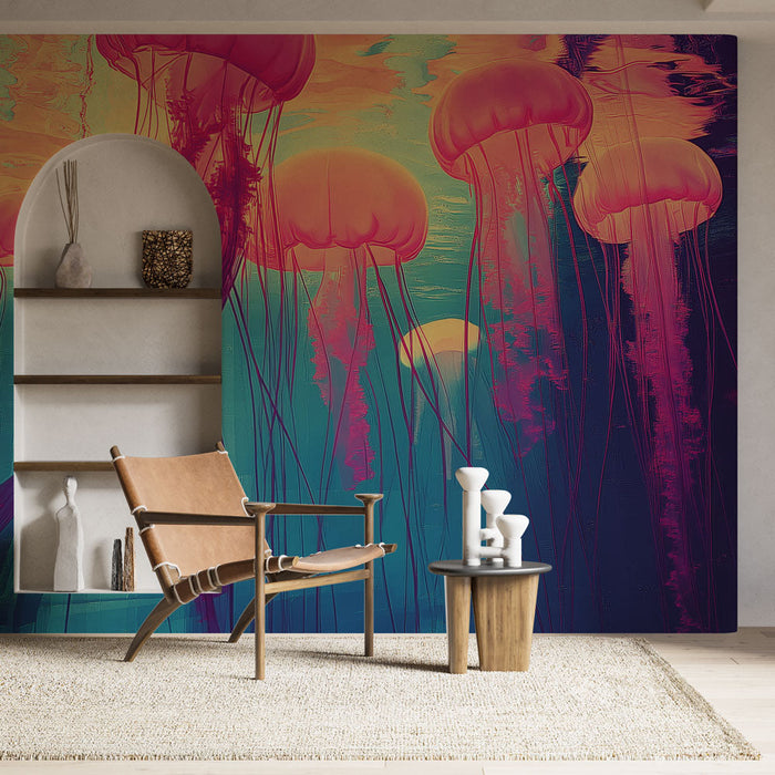 Tapeta meduza | Šarene meduze koje plutaju u živopisnom oceanu