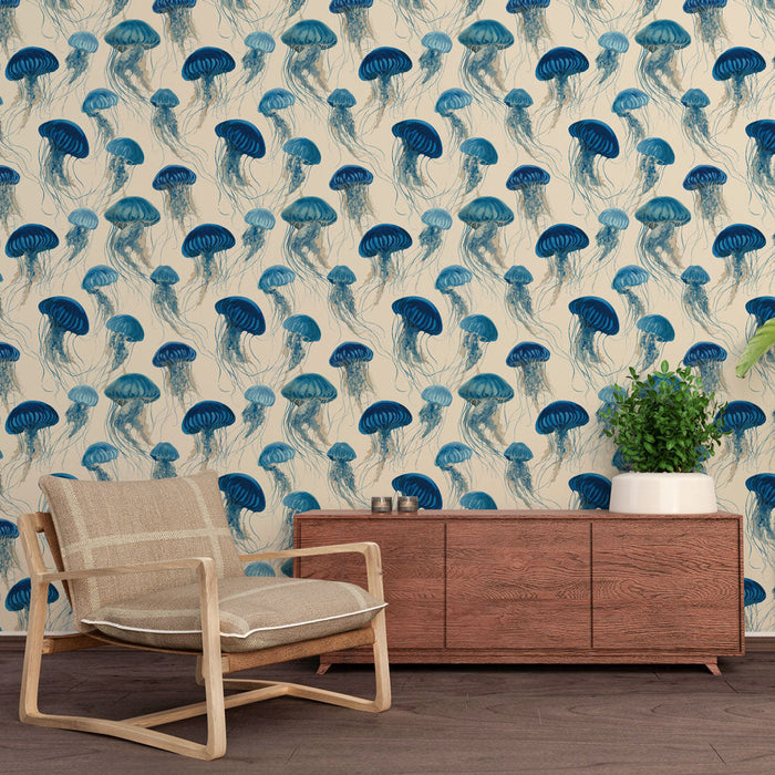 Fototapet jellyfish | Akvatiske jellyfish motiv i nuancer af blå