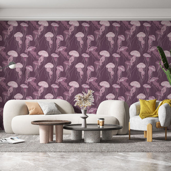 Fototapeet meduusad | Roosa meduusade muster lillal taustal