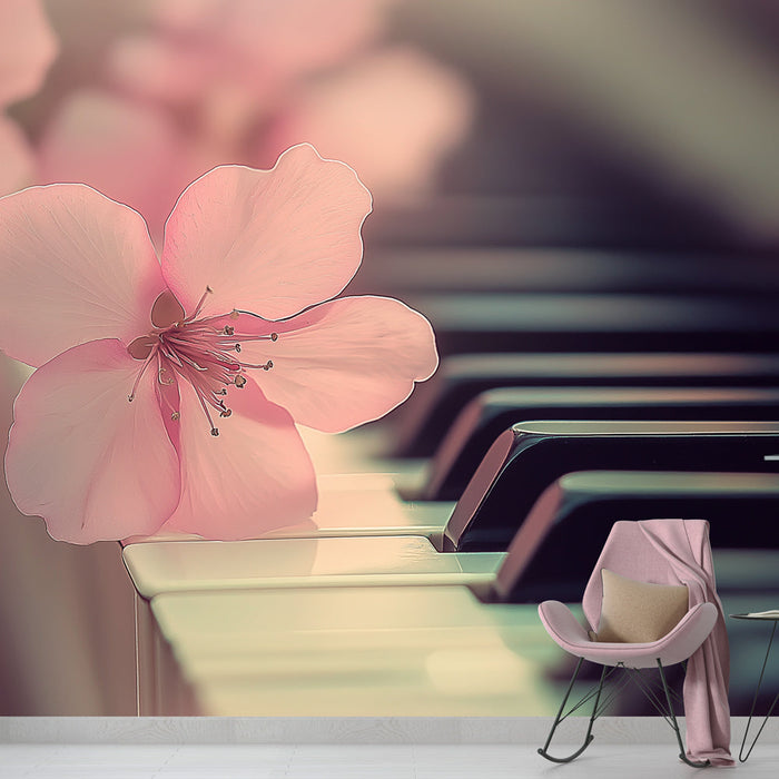 Mural Wallpaper floral melody | Pianos and flowers for a soft ambiance