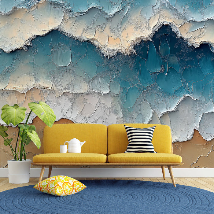 Fototapet mere ja rannaga | Tekstuuritud lainetega hele sinine ja kuldne liiv