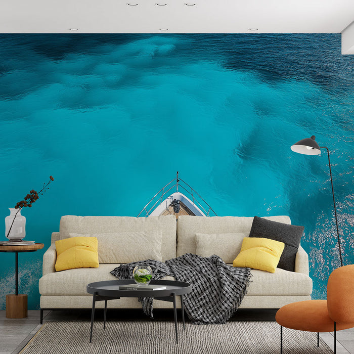 Tapet de perete mural turcoaz | Vedere aeriană a unui iaht pe apele cristaline