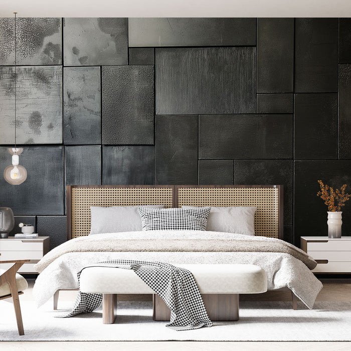 Тапет за мазилка индустриален метал | Черни и сребърни текстури за модерна атмосфера