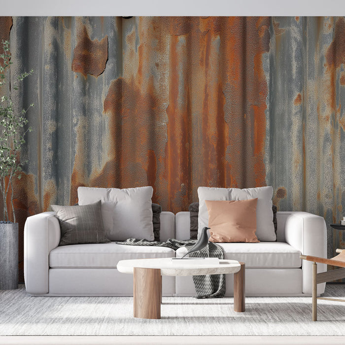 Tapetti hapettunut metalli | Ruostuneen metallin tekstuurilla, jossa on sävyjä ruosteesta ja harmaasta