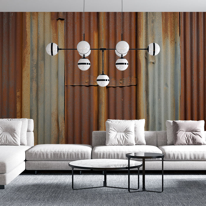 Falfestmény rozsdás fém | Hullámos lemezek mintája rozsda és szürke árnyalataival