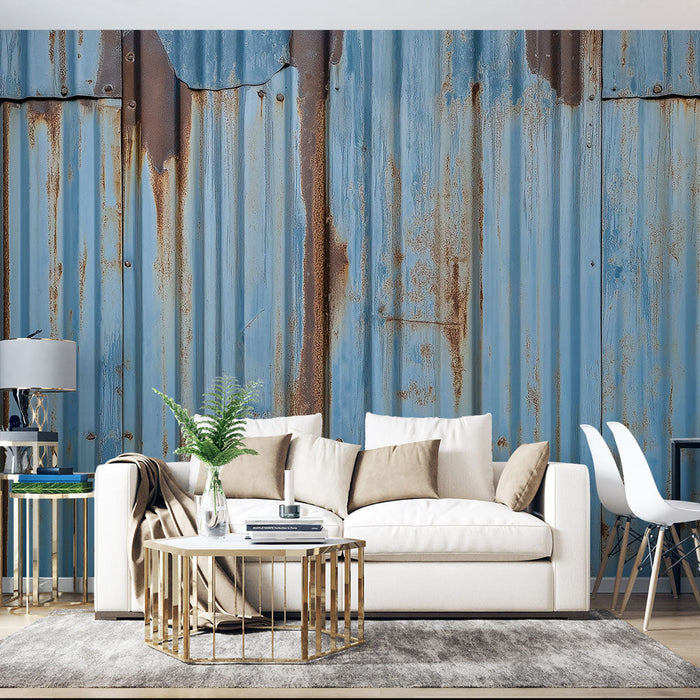 Tapete μουράλ σκουρόχαλο | Μπλε μεταλλικά πάνελ με βιντάζ εφέ