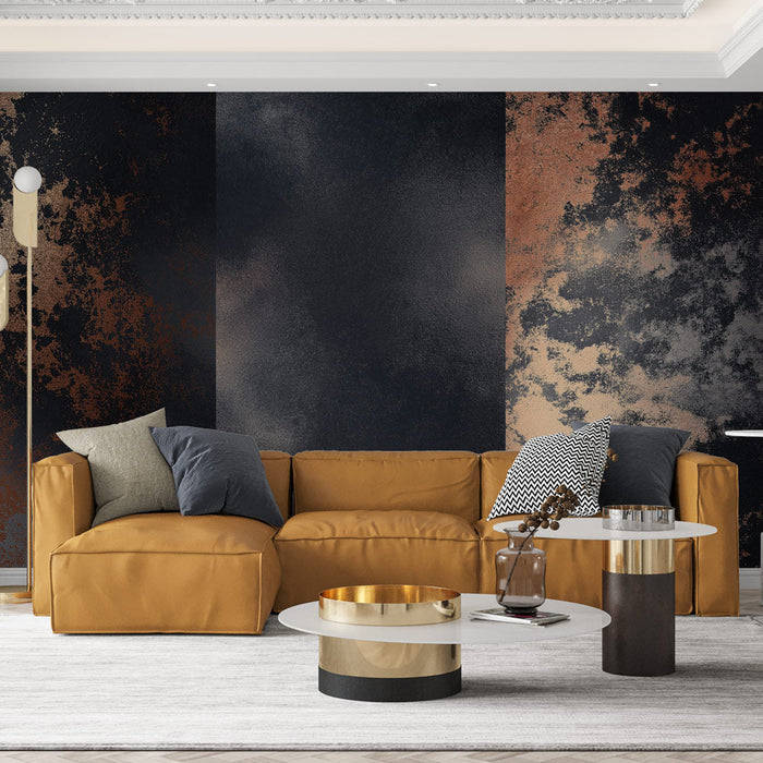 Carta da parati metallica | Motivo astratto con sfumature di bronzo e nero