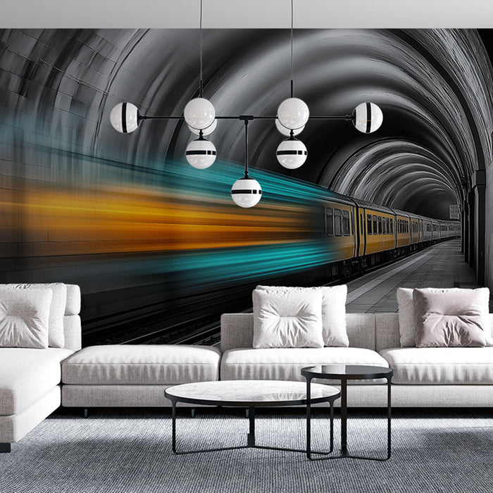 Papel de parede dinâmico do metrô | Trem se movendo em um túnel monocromático
